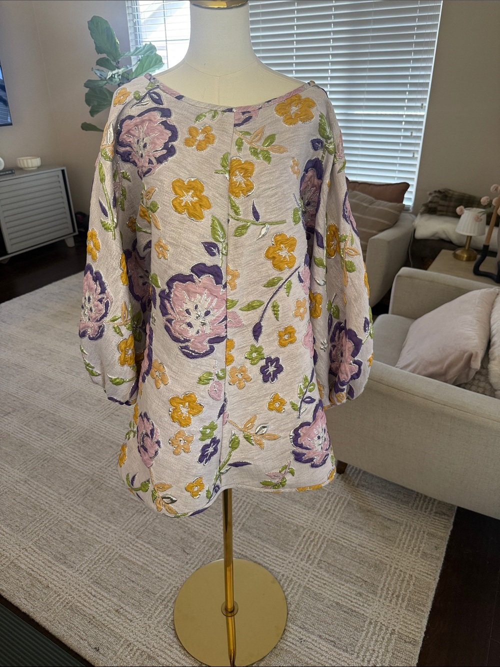Arianne Lavender Floral Embroidered Long Sleeve Tunic
